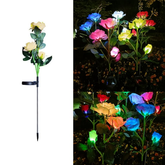 Harpi Solar Lights Outdoor Clearance, Solar Garden Lights Decor, Solar Flowers Decorative Lights with 3 Rose Flowers, 7 Color Changing Waterproof Solar Flowers for Outside Yard Pathway Decoration