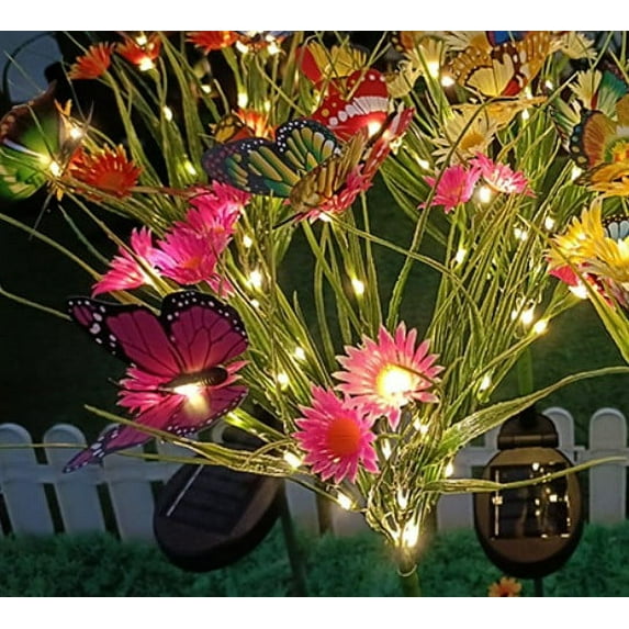 Harpi Solar Walkway Lights Outdoor Solar Garden Lights,Colors Changing Butterflies and Fourteen DaisiesCombination Lights, for Yard, Gardens Decor Luces Solares Para Exteriores