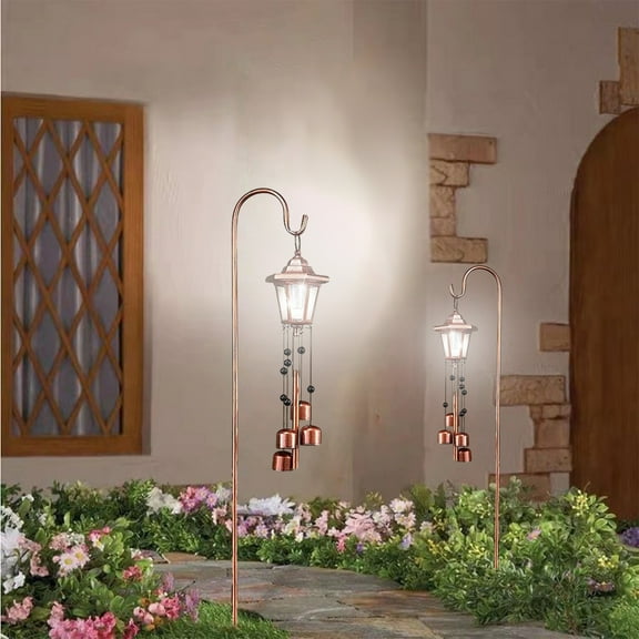 Harpi Solar Wind Chime Light with Hexagonal Bell Shepherds Hook, Waterproof Outdoor LED Decoration Mobile Lights for Garden Patio Yard Party Decor, Birthday Gifts for Women Mom Grandma
