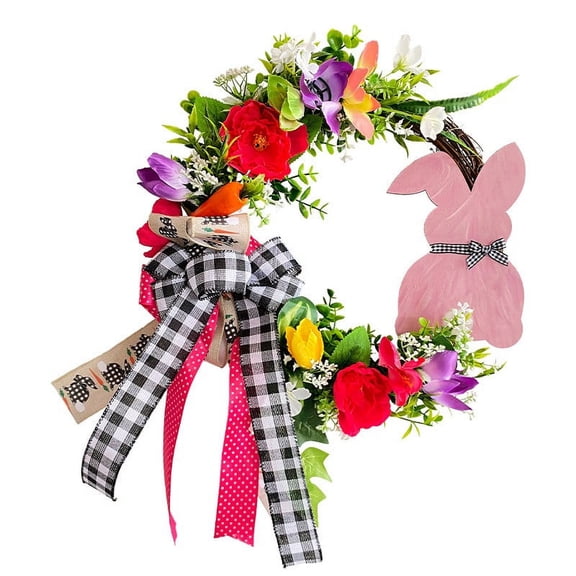 Harpi Spring Wreaths for Front Door Clearance, Greenery Summer Wreath, Easter Bunny Wooden Sign Wreath Wreath Door Hanging Outdoor Patio Easter Decoration