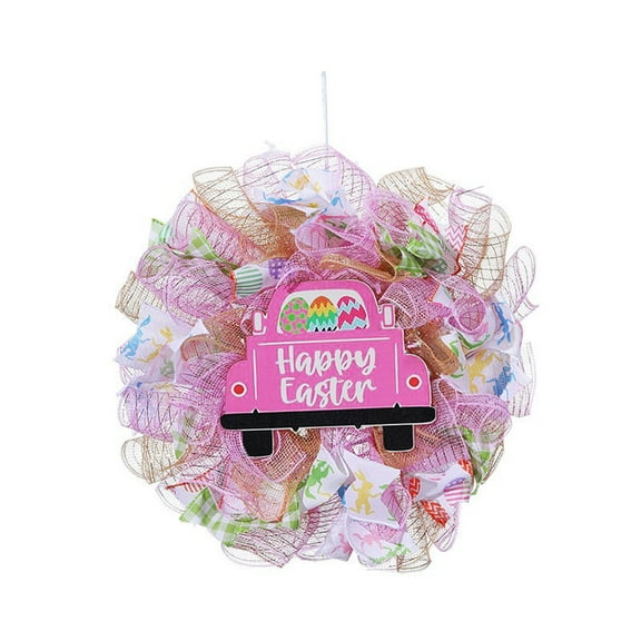 Harpi Spring Wreaths for Front Door Clearance, Greenery Summer Wreath, Easter Door Wreath Easter Day Truck Wreath Spring Easter Decorative Flowers Ribbon Doors Walls Home Decor