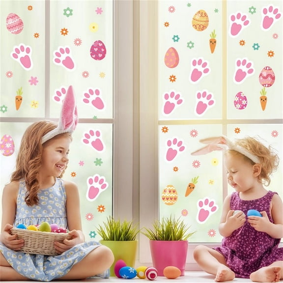 Harpi Wall Decals Clearance Easter Eggs Bunny Flowers Wall Stickers Home Background Wall Painting Home Decor Glass Window Door Cabinet Decorative Wall Sticker