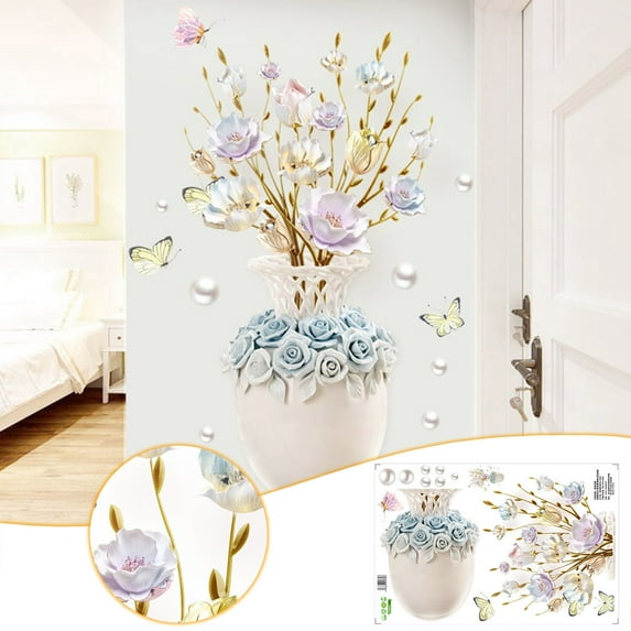 Harpi Wall Decals Clearance Flower Vase Wall Decal Living Room Wall Decoration Decal Bedroom Background Wall Self Adhesive Wall Flower