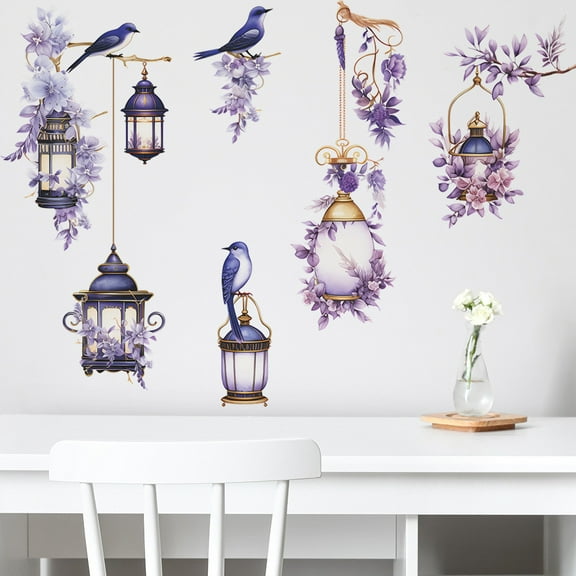 Harpi Wall Decals Clearance Literary Branches Birds Purple Flowers Middle Chandelier Bedroom Living Room Landscaping Wall Decals
