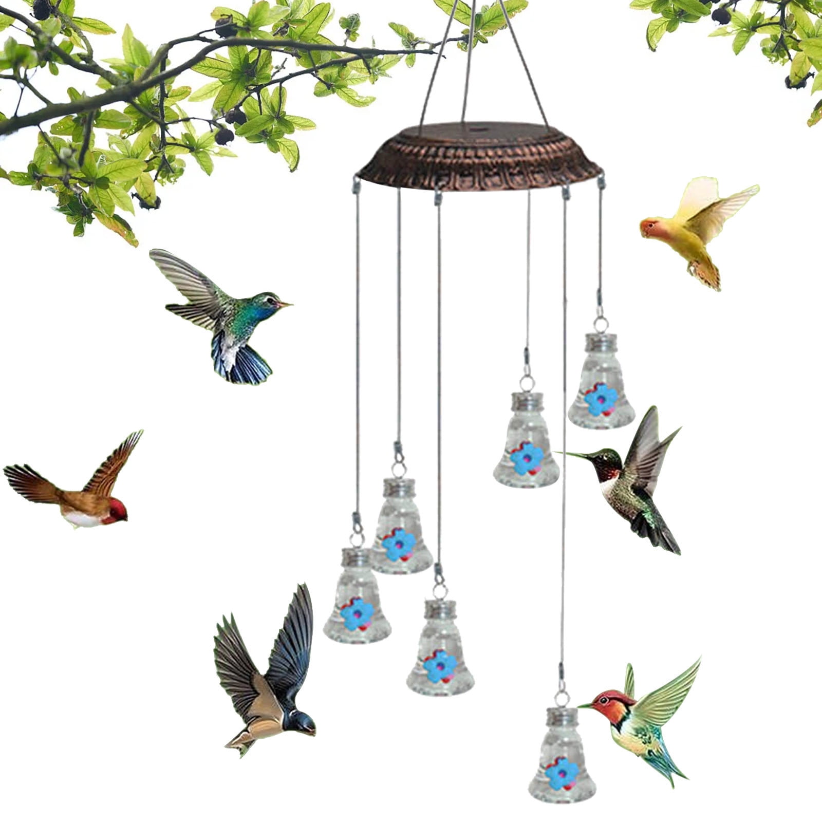 Harpi Wind Chime Hummingbird Feeder,Unique Hand Blown Glass Hummingbird Feeder to Attract