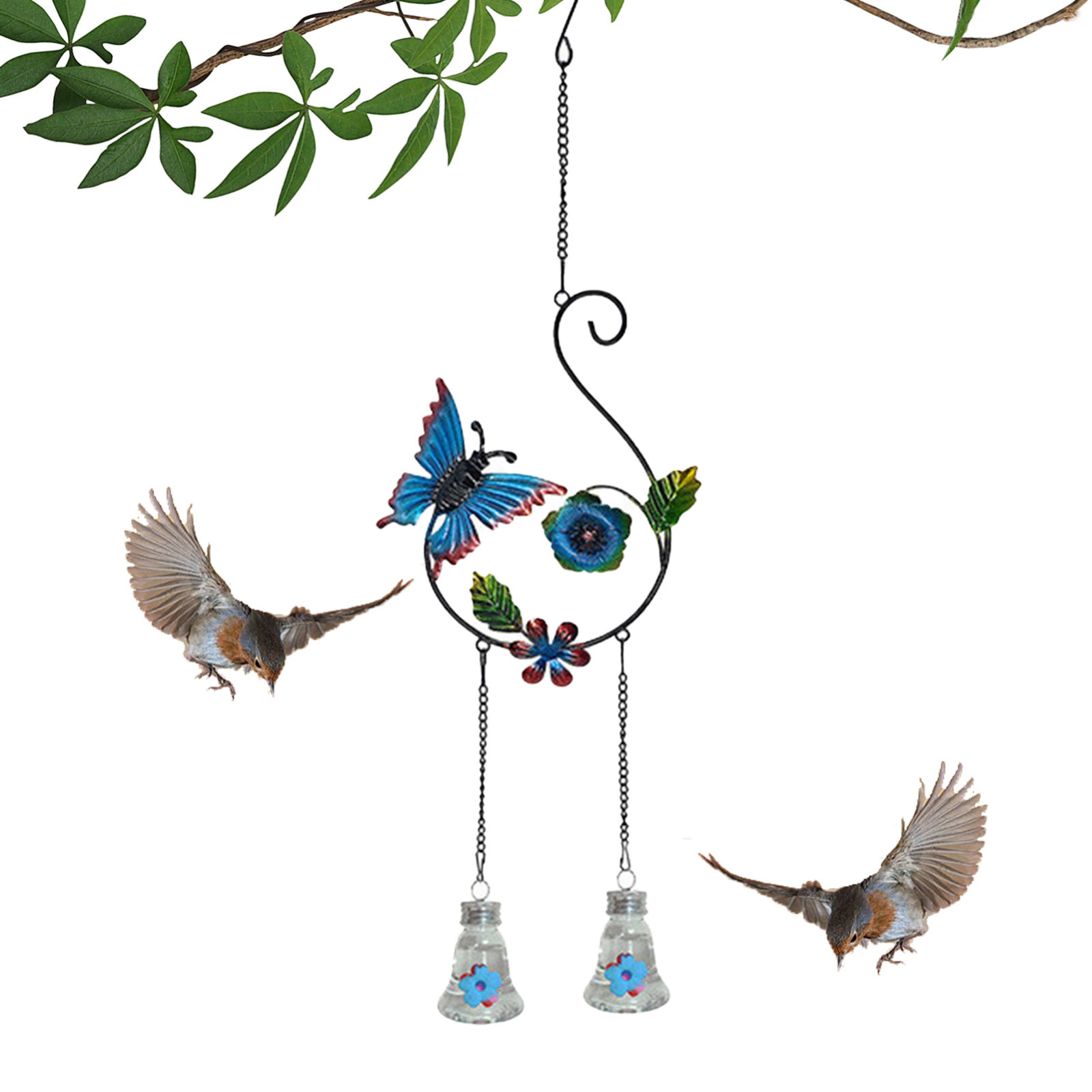 Harpi Wind Chime Hummingbird Feeder,Unique Hand Blown Glass Hummingbird Feeder to Attract