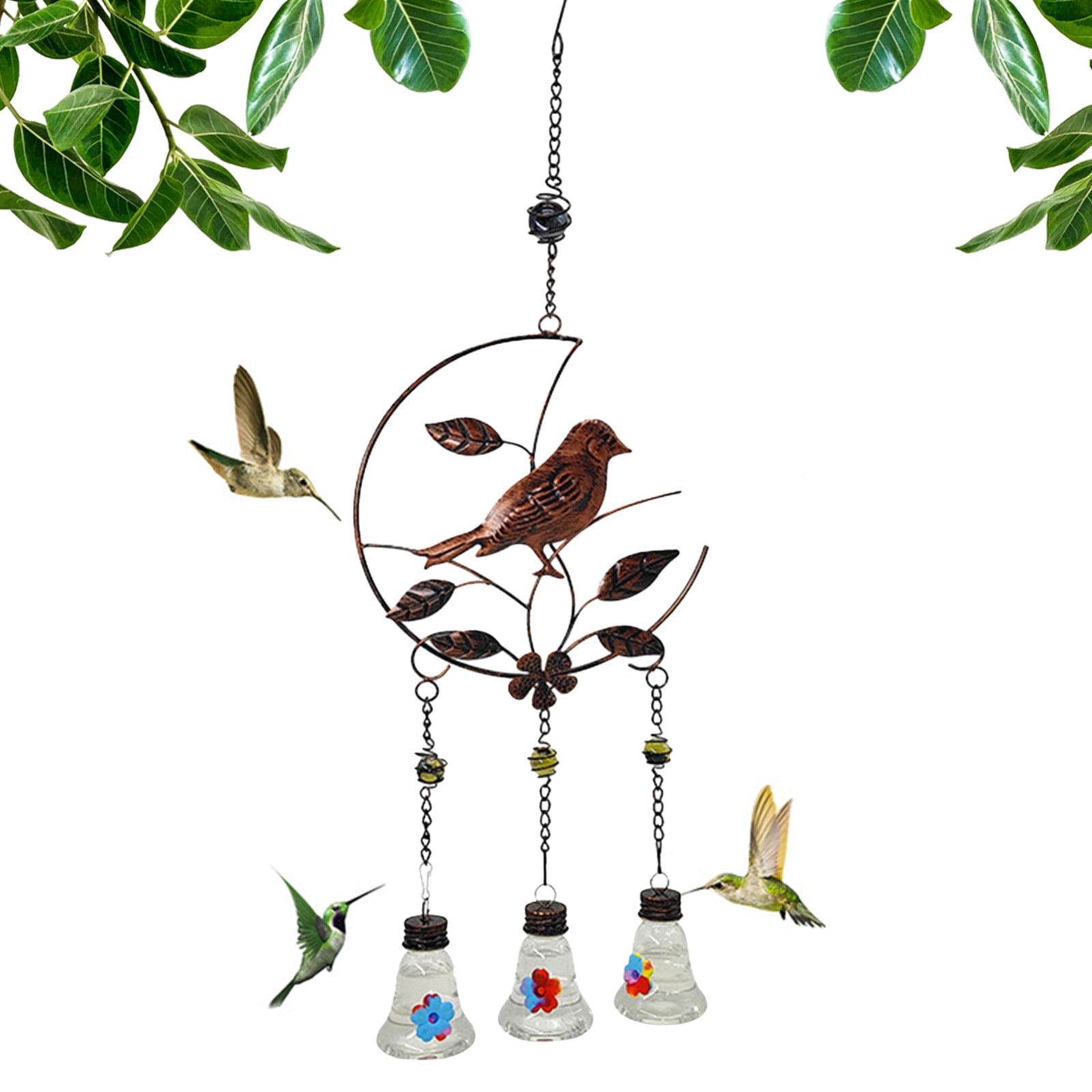 Harpi Wind Chime Hummingbird Feeder,Unique Hand Blown Glass Hummingbird Feeder to Attract