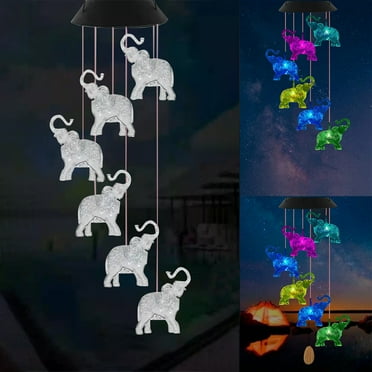 Harpi Wind Chimes for Outside Clearance, Solar Elephants Wind Chimes, Color Changing Waterproof Solar Powered Wind Chime Outdoor, Solar Light Gifts for Mom, Grandma, Birthday Christmas Garden Decor