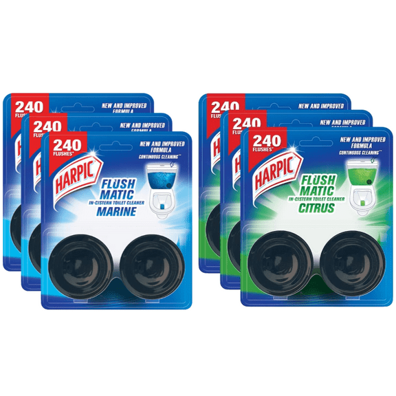 Harpic Flushmatic In-Cistern Toilet Cleaner Blocks Citrus + Marine - 100gm Pack of 6 Lasts Upto 240 Flushes