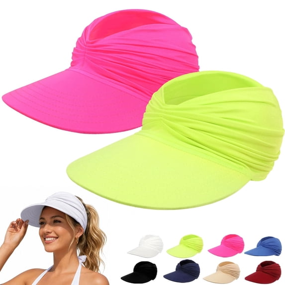 Harpily 2PC Unisex Visor Hat UPF 50+ Foldable Empty Top Wide Brim Open Top Ponytail Sun Blocking Hat for Outdoor Activities