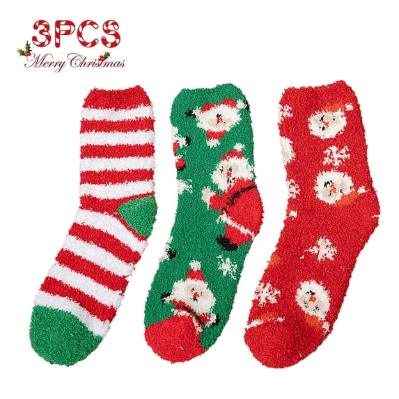 Harpily 3 Pairs Fuzzy Socks for Women Microfiber Fluffy Christmas Themed Casual Sleeping Socks for Colorful Holiday Gifts