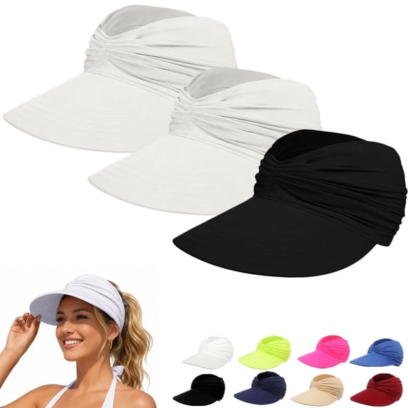 Harpily 3PC Unisex Visor Hat UPF 50+ Foldable Empty Top Wide Brim Open Top Ponytail Sun Blocking Hat for Outdoor Activities