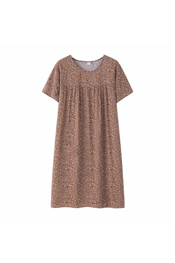 Harpily Pajamas for Women Set House Dresses for WomenSummer Cotton Silk Short Sleeved Sleep Dress For Middle Women New Loose Fitting Wear Elderly Sleepwear Plus Size Dress Coffee One Size