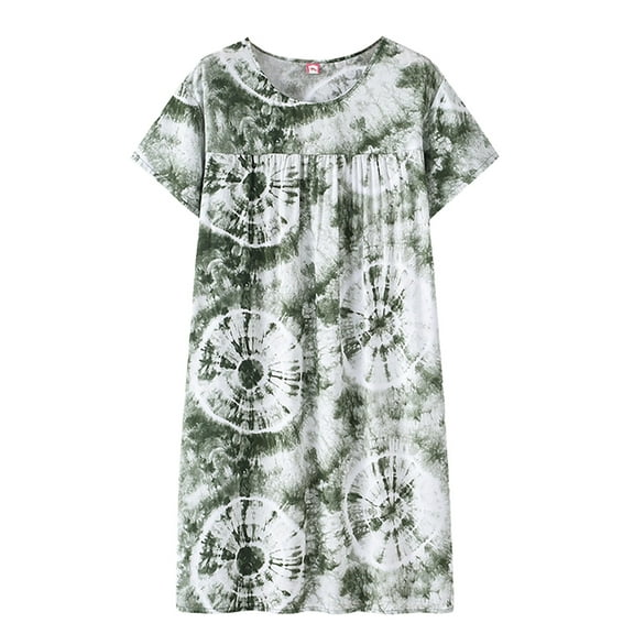 Harpily 50% Off Clear! Womens Tops Summer Cotton Silk Short Sleeved Sleep Dress For Middle Women New Loose Fitting Home Wear Elderly Sleepwear Plus Size Dress