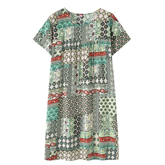 Harpily 50% Off Clear! Womens Tops Summer Cotton Silk Short Sleeved Sleep Dress For Middle Women New Loose Fitting Home Wear Elderly Sleepwear Plus Size Dress