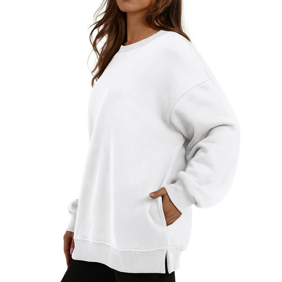 Harpily 50% Off Clear! Sweatshirts for WomenWomens Oversized Sweatshirts Crewneck Long Sleeve Tops Pullover Fall Fashion Clothes With Pocket White L