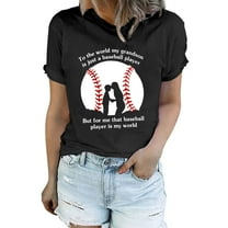 Harpily 50% Off Clear! Womens Tops For Me That Baseball Player Is My World Women's Classic Crew Neck Casual Short Sleeve Baseball T Shirt