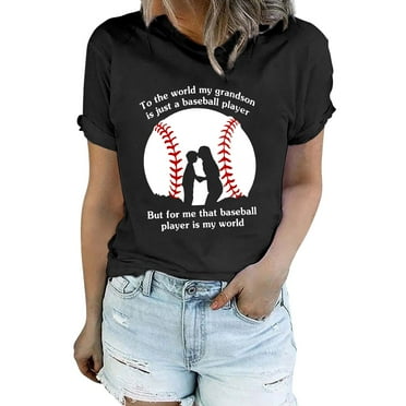 Harpily 50% Off Clear! Womens Tops For Me That Baseball Player Is My World Women's Classic Crew Neck Casual Short Sleeve Baseball T Shirt