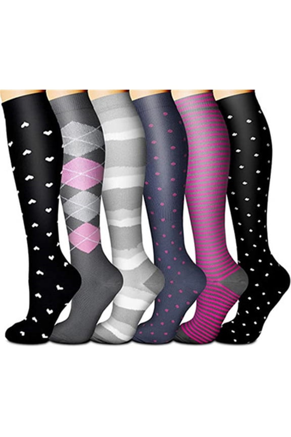 6 Pack Socks Unisex Graduated Breathable Compression Leg Support Copper Fiber Anti Fatigue Socks for Running Athletic
