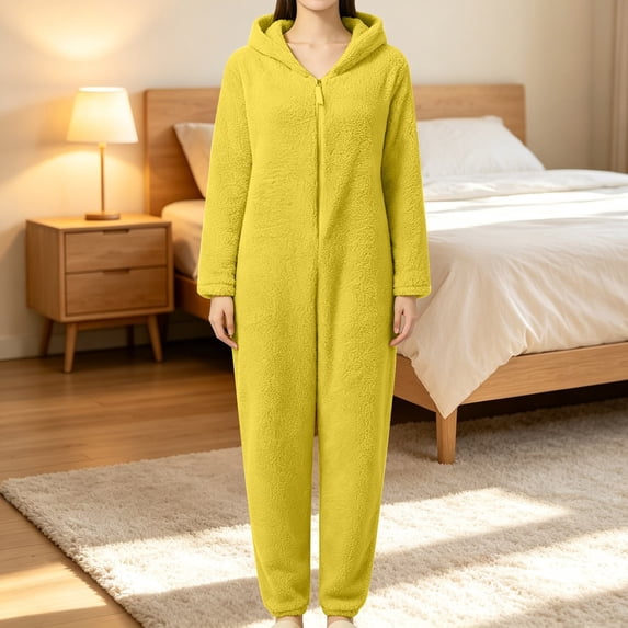 Harpily Adult Onesie Pajamas for Women Zip Up Hooded Jumpsuit Long Sleeve Full Cover One Piece Sleepwear for Casual Indoor Relax Outfits