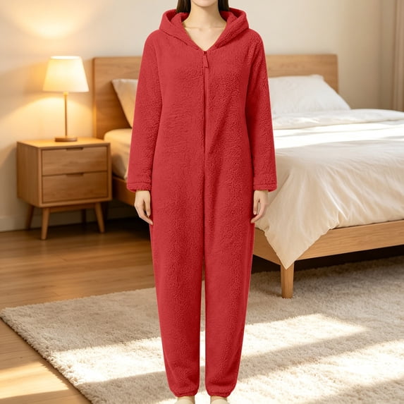 Harpily Adult Onesie Pajamas for Women Zip Up Hooded Jumpsuit Long Sleeve Full Cover One Piece Sleepwear for Casual Indoor Relax Outfits