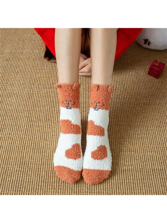 Ankle Socks for Women Winter Keep Warm Loose Comfortable Coral Velvet Socks Christmas Stockings for Colorful Holiday Gifts