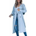 thumbnail image 1 of Harpily Anoraks Women Trench Coat Long Double Breasted Fall Fashion 2023 Classic Lapel Slim Overcoat Outerwear With Belt Sky Blue Blue L, 1 of 5