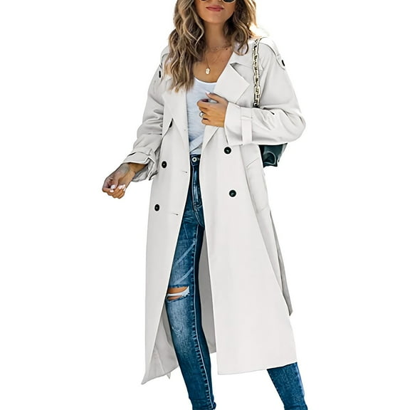 Harpily Anoraks Women Trench Coat Long Double Breasted Fall Fashion 2023 Classic Lapel Slim Overcoat Outerwear With Belt White White XL
