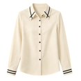thumbnail image 1 of Harpily Womens Long Sleeve Shirts Striped Contrast Collar Cuff Basic Tee Button Down Blouse Business Casual Outfits, 1 of 4