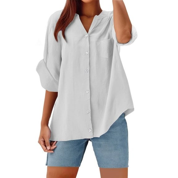 Harpily Casual Shirts for Women Long Sleeve Button Down Blouses Fall 2025 Solid Color Trendy Tops with Pocket