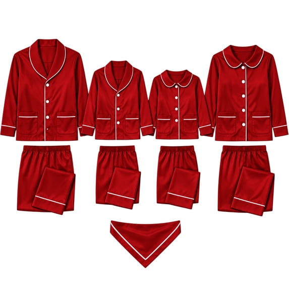 Harpily Christmas Family Pajamas Matching Sets Long Sleeve Button Down Shirts Soft Satin Sleepwear for Family Holiday Nightwear