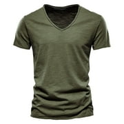 Harpily Clearance Prime Men's Fashion Shirt Mens Fashion Casual Solid Color Cotton V Neck Short Sleeve T Shirt Top