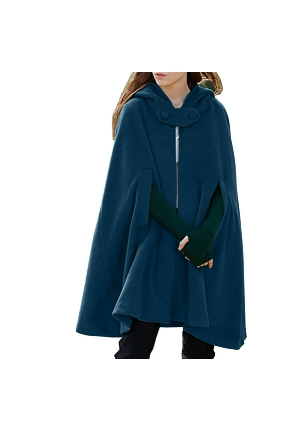 Clothing Prime Women's Winter Coats Hooded Medium Women Cape Winter Vintage Overcoat Fashion Button Cloak Woolen Coat