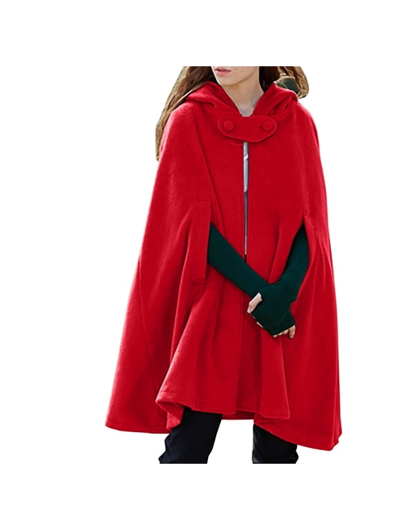 Harpily Clothing Prime Women's Winter Coats Hooded Medium Women Cape Winter Vintage Overcoat Fashion Button Cloak Woolen Coat