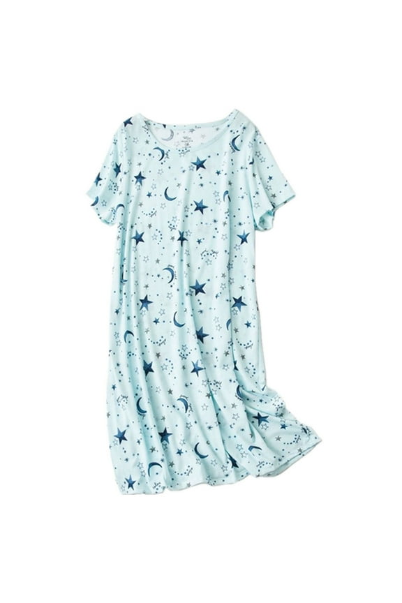 Clearance Prime Womens House Dress Women's Cotton Nightgown Sleepwear Short Sleeves Shirt Casual Print Sleepdress