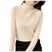 Harpily Clearance Prime Womens Long Sleeve Sweater Women Slim Casual Solid Long Sleeve Mock Turtleneck Blouse Tops Slim Fit Stretchy Layer Tee Shirts