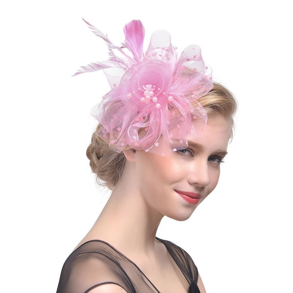 Harpily Clearance Summer Hair Accessories for Young Womens Flower Headband Ribbons Feathers Headwear Women Mesh Tea Hat Party Bridal
