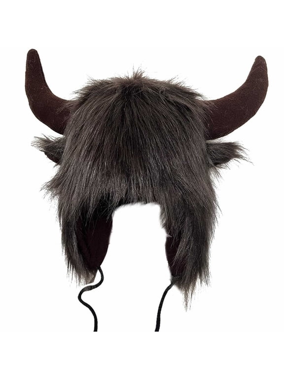 Clearance Women Men Girls Boys Teens Winter Warm Hat Buffalo Hat With Horns Furry Earmuff Winter Hats Buffalo Ear Headwear Earflap Hat