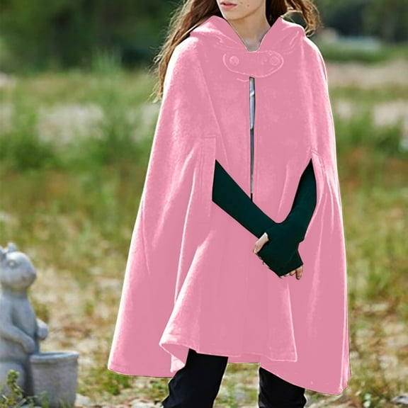 Harpily Coats Hooded Medium Women Cape Winter Vintage Overcoat Fashion Button Cloak Woolen Coat Pink Pink XL