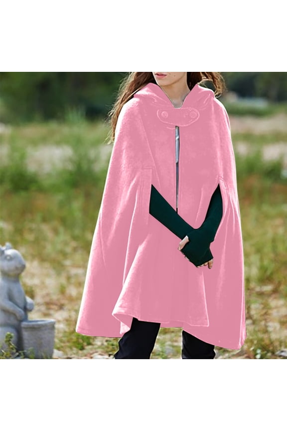 Harpily Coats Hooded Medium Women Cape Winter Vintage Overcoat Fashion Button Cloak Woolen Coat Pink Pink XL