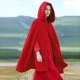 thumbnail image 1 of Harpily Coats Hooded Medium Women Cape Winter Vintage Overcoat Fashion Button Cloak Woolen Coat Red Red XL, 1 of 7