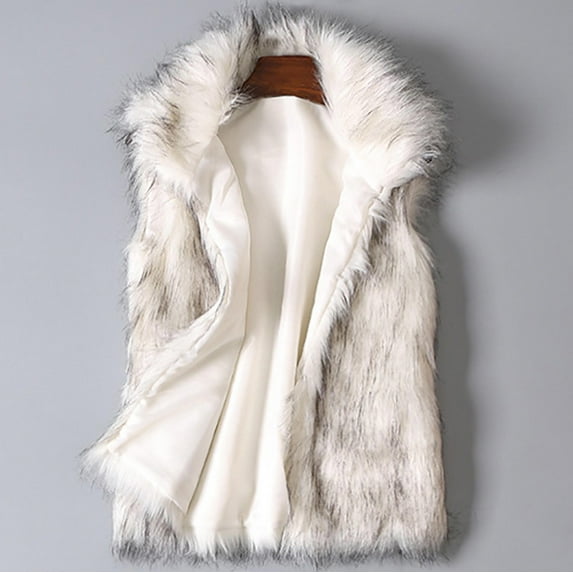 Harpily Coats Women's Wool Vest Faux Fur Vest Stand Collar Faux Fur Coat Vest Jacket L White L