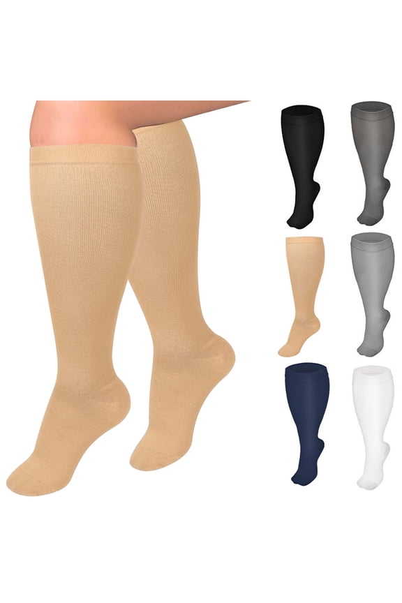 Compression Socks Wide Calf High Stretch Pressure Support Stockings Solid Tone Breathable Elastic Fabric for All Season Multi Scene