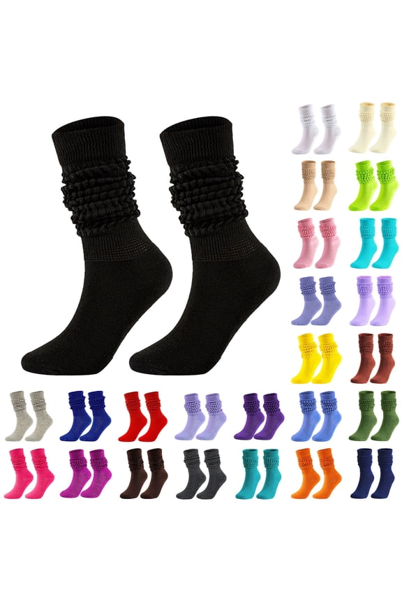 Cotton Socks for Men Unisex Solid Color Mid Calf Retro Thick Knit Stacked All Season Casual Athletic Outdoor Sports Holiday Socks