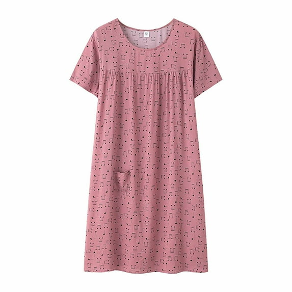 Harpily Daily Deals Clearance, Nightgowns for Women,Summer Cotton Silk Short Sleeved Sleep Dress For Middle Women New Loose Fitting Wear Elderly Sleepwear Plus Size Dress Pink One Size