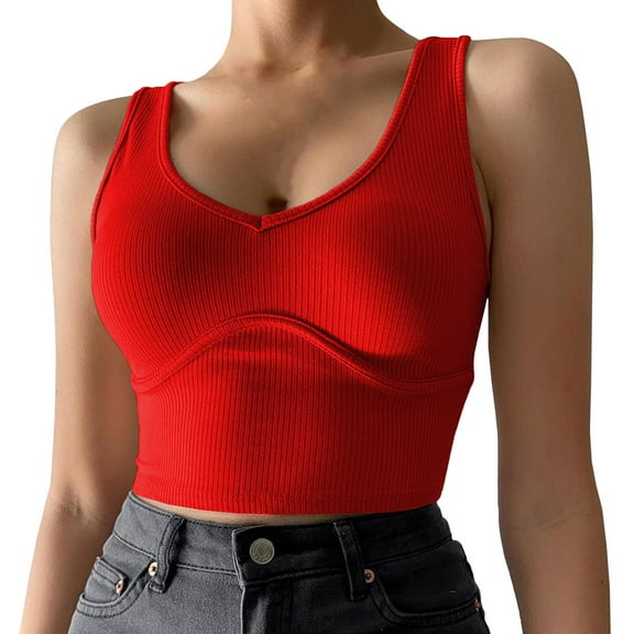 Harpily Special Offer Women's Slim-Fit Tank, Women's Deep V Neck Top Shirt Basically Crop Tank Tops Sleeveless Ribbed Blouse Solid Sport Top