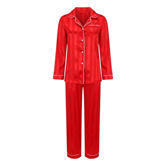 Harpily Family Christmas Pajama Sets Satin Polyester Long Sleeve Button Down Shirts Chest Pocket Sleepwear for Holiday Outfits