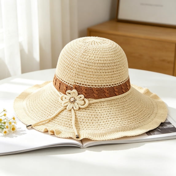 Harpily Fisherman Hats for Women Hollow Out Woven Air Permeable Large Brim Summer UV Protection Hat for Outdoor Activities