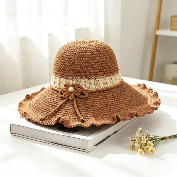 Harpily Fisherman Hats for Women Hollow Out Woven Air Permeable Large Brim Summer UV Protection Hat for Outdoor Activities