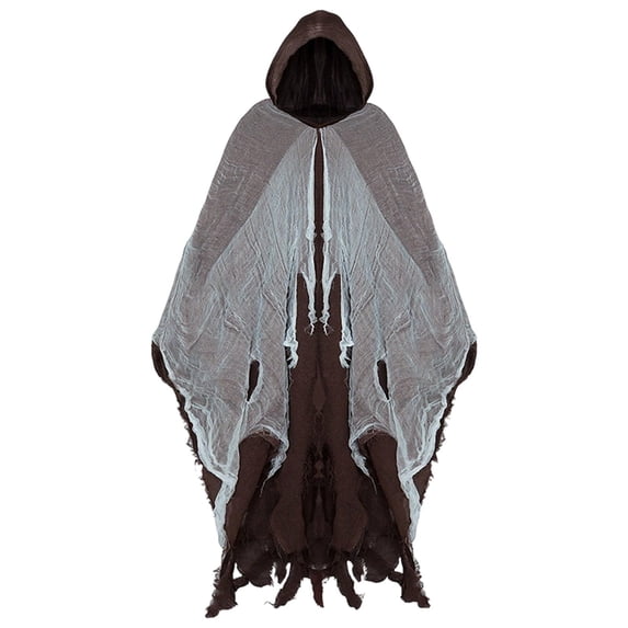 Harpily Ghostly Tattered Cloak with Hood Halloween Costume with Torn‑Edge Decoration Hooded Cloak for Women Halloween Party